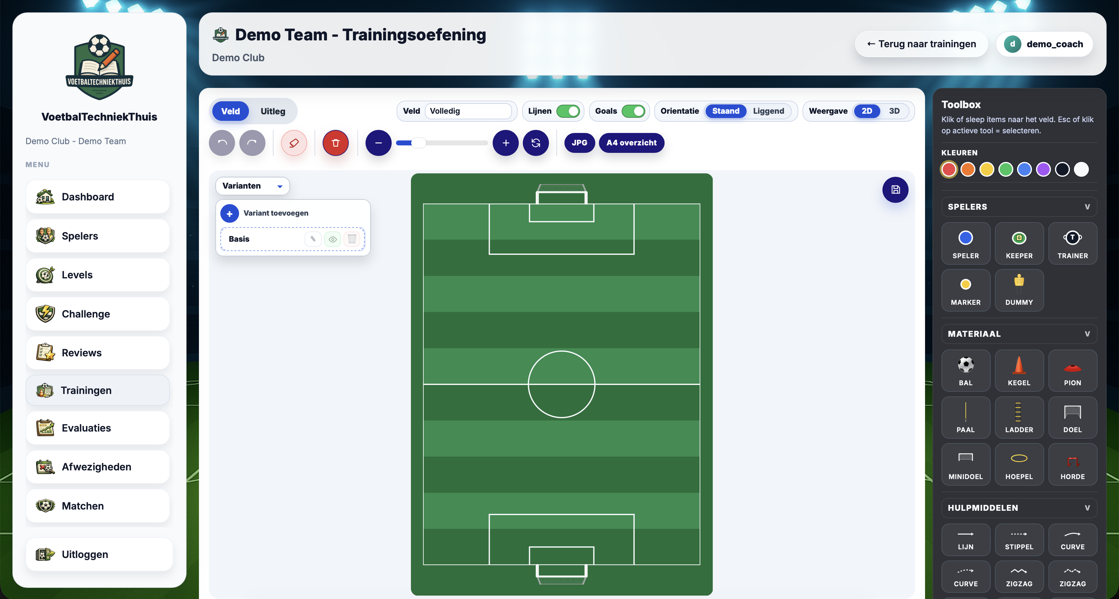 Geanonimiseerde screenshot van de trainings-oefening editor